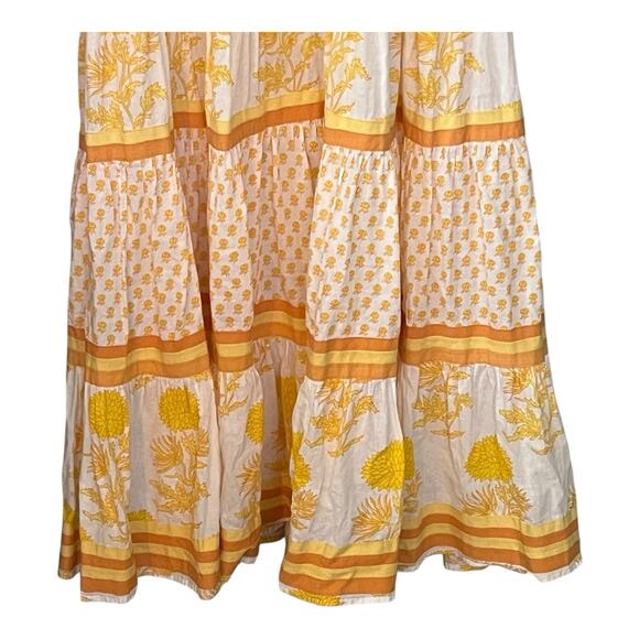 Chelsea & Theodore Maxi Dress Sz S 100% Cotton Tiered Yellow Floral Boho Beachy - Picture 6 of 9